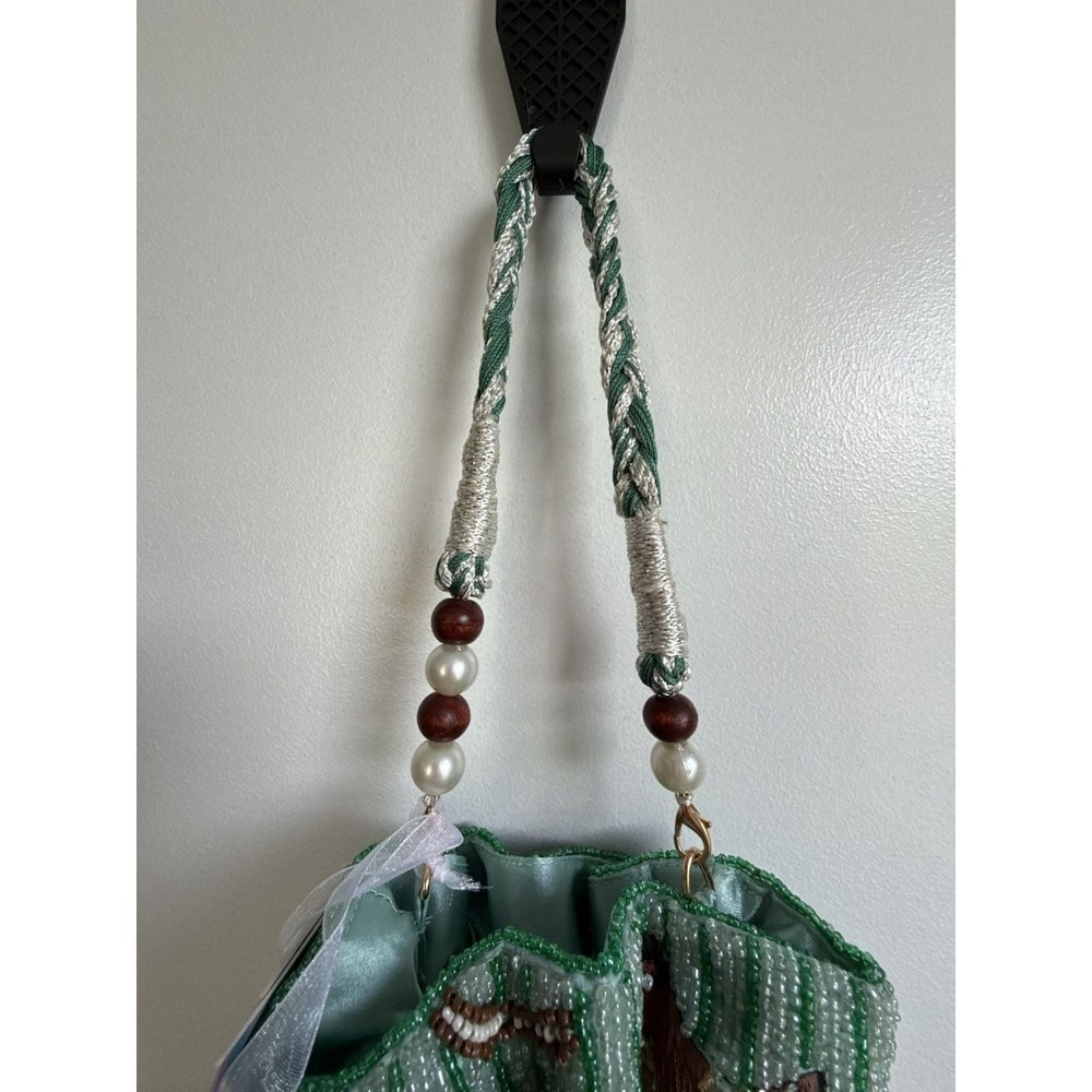 Handcrafted  India Beaded Western Drawstring Pouch Bag Cactus Cowboy Boot Green - Picture 2 of 10